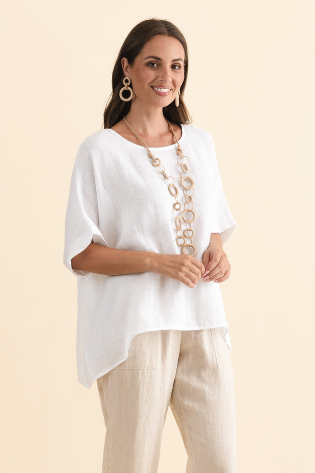 Chaya White Linen Top,Brunette model,alt text|model:MJ image 5