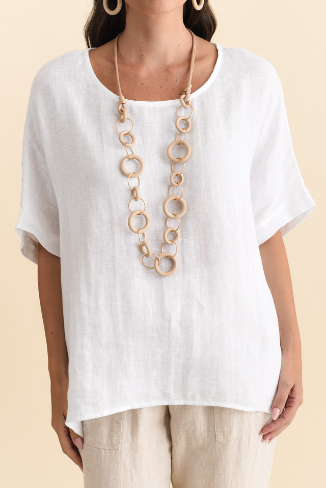 Chaya White Linen Top,Brunette model,alt text|model:MJ image 7