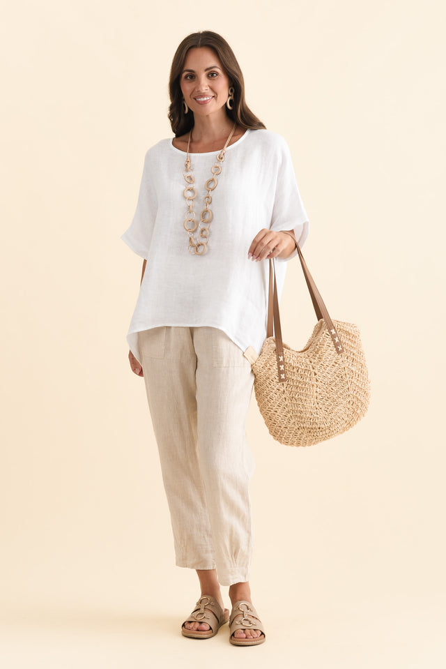Chaya White Linen Top,Brunette model,alt text|model:MJ image 4