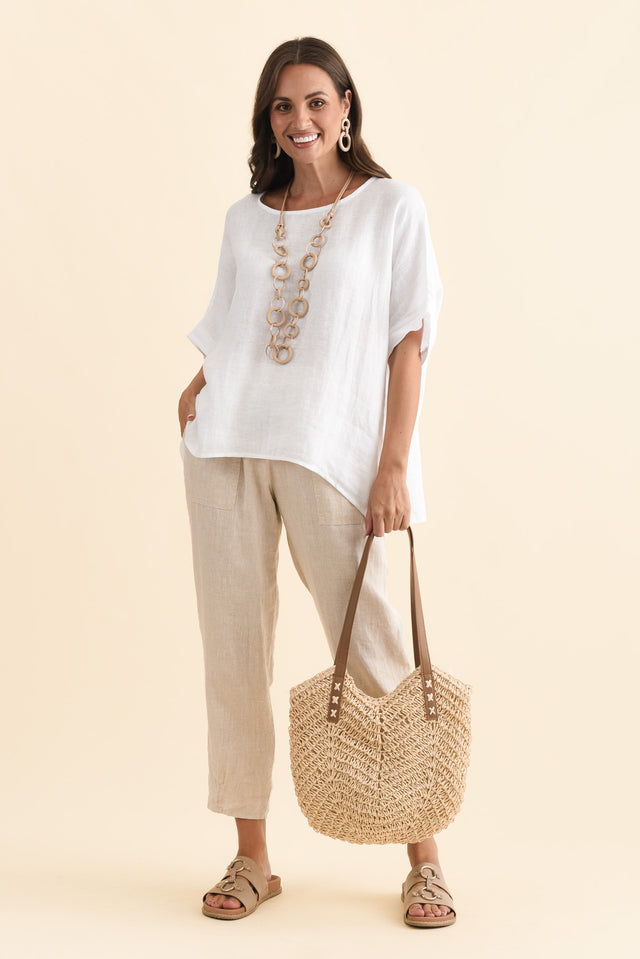 Chaya White Linen Top,Brunette model,alt text|model:MJ image 8