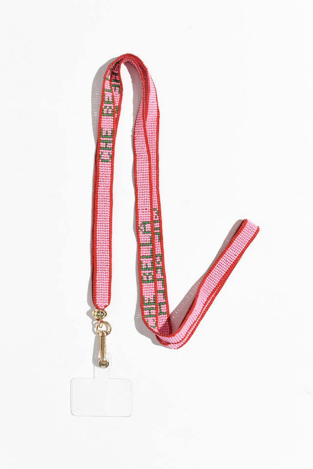 Che Bella Pink Beaded Lanyard,Brunette model,alt text|model:Brontie image 2