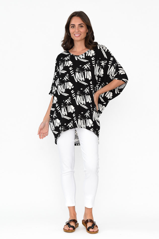 Cherie Black Abstract Bamboo Top
