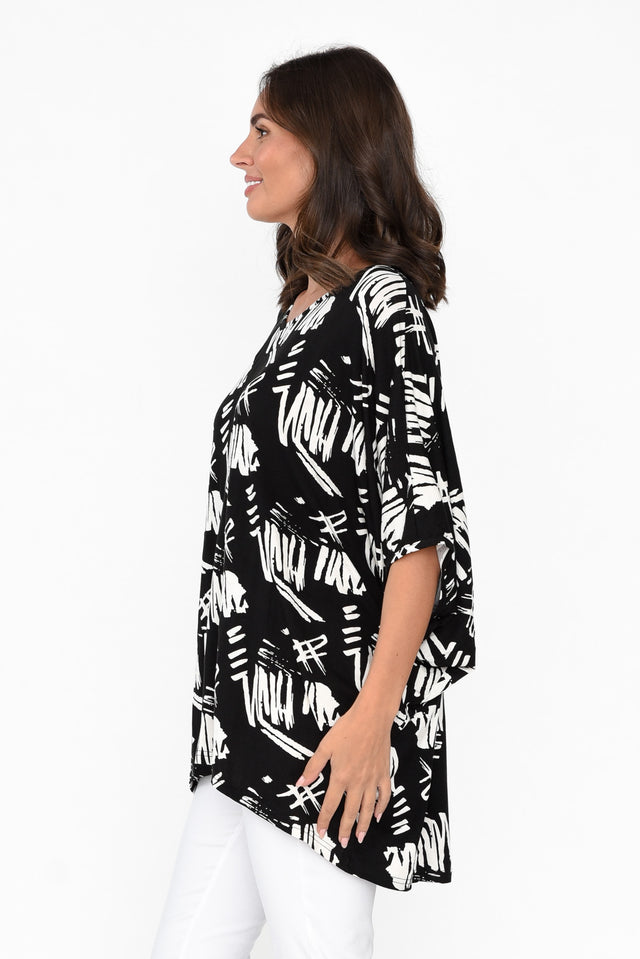 Cherie Black Abstract Bamboo Top