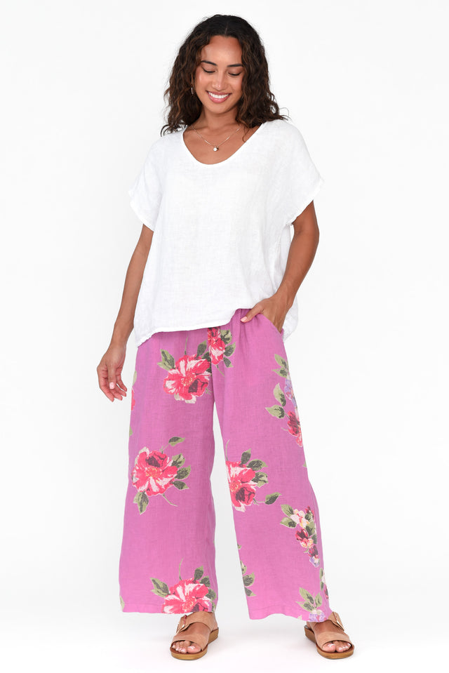 Cheyanne Pink Flower Linen Pants image 6