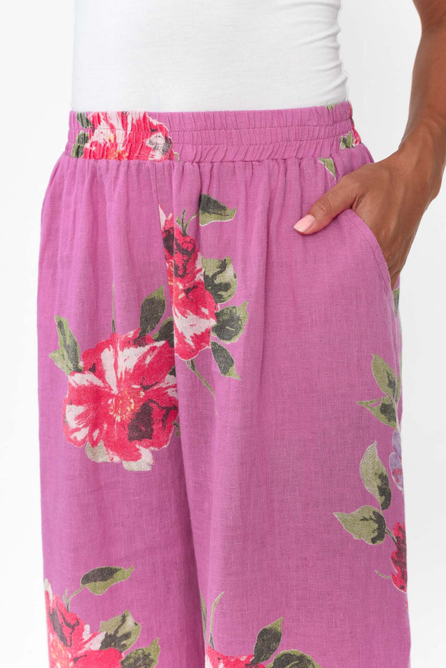 Cheyanne Pink Flower Linen Pants