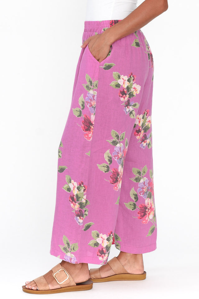 Cheyanne Pink Flower Linen Pants image 5
