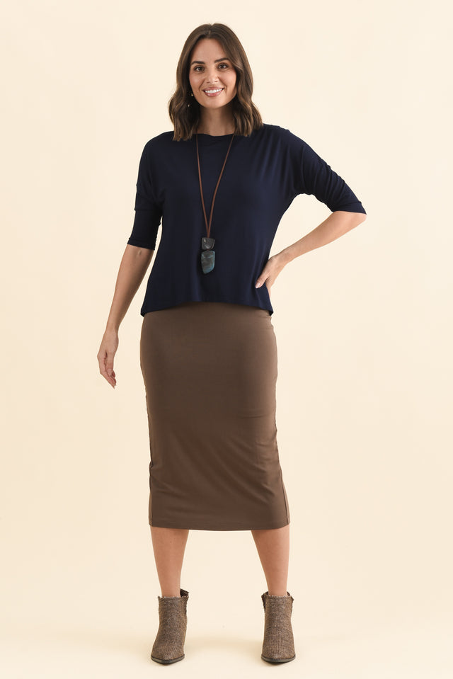 Chocolate Bamboo Maxi Tube Skirt,Brunette model,alt text|model:MJ image 3