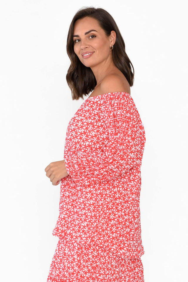 Christina Red Flower Crinkle Cotton Top