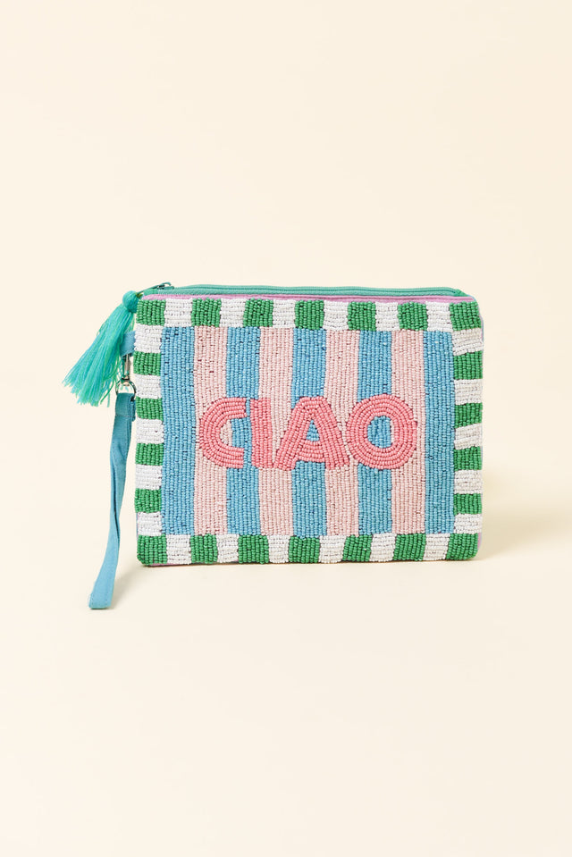 Ciao Blue Stripe Beaded Clutch image 1