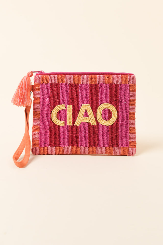 Ciao Pink Stripe Beaded Clutch image 1