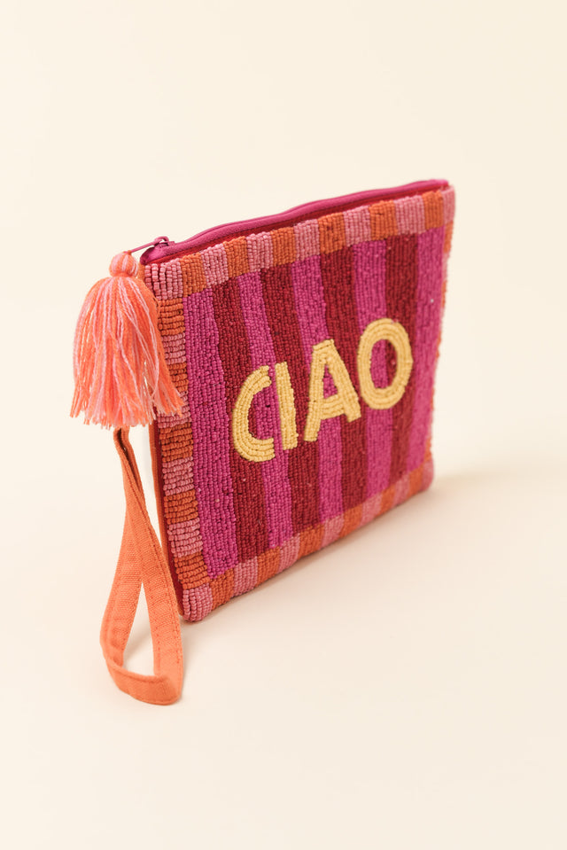 Ciao Pink Stripe Beaded Clutch image 2