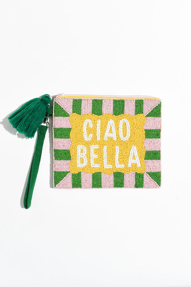 Ciao Green Stripe Beaded Clutch