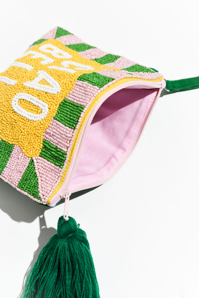 Ciao Green Stripe Beaded Clutch