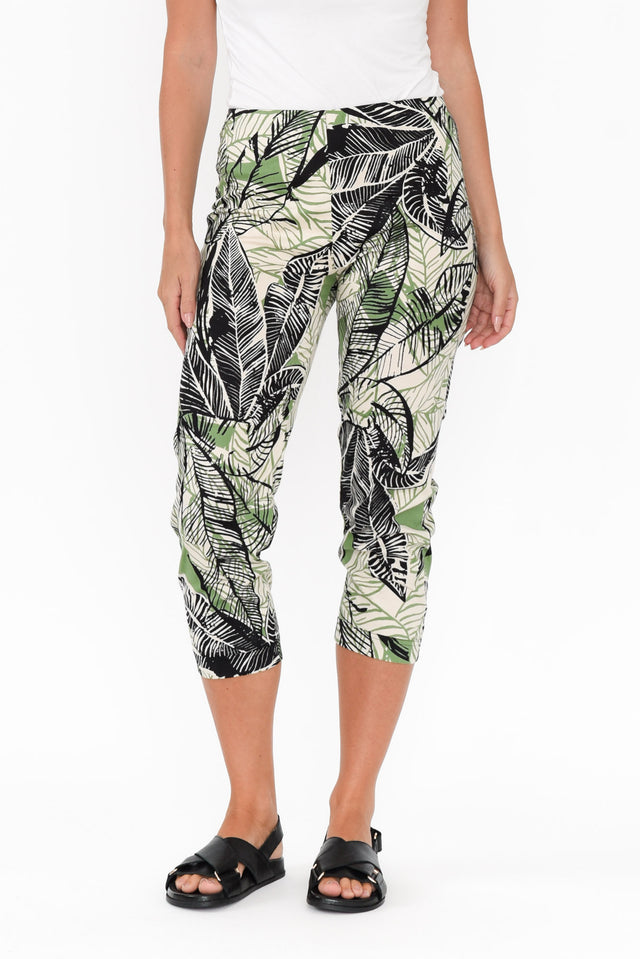 Ciera Green Leaf Cotton Capri Pants