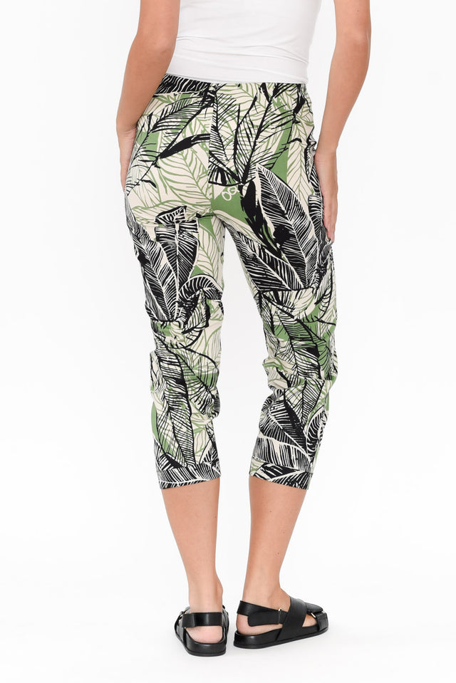 Ciera Green Leaf Cotton Capri Pants