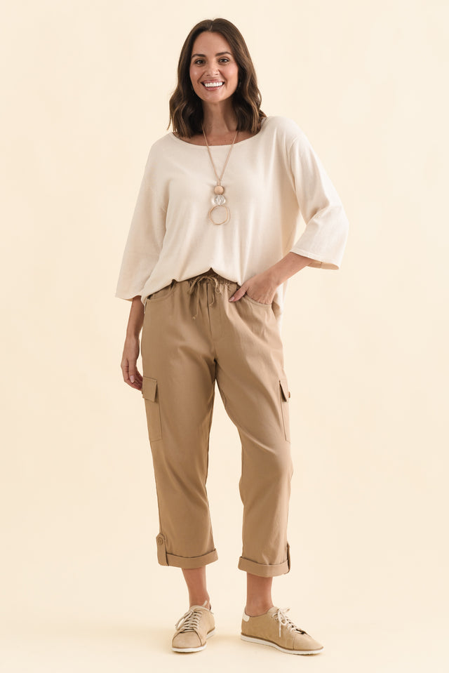 Cindy Beige Denim Cargo Pants,Brunette model,alt text|model:MJ image 6
