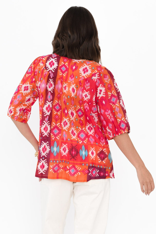 Claris Red Geo Crinkle Cotton Top,Brunette model,alt text|model:MJ image 5