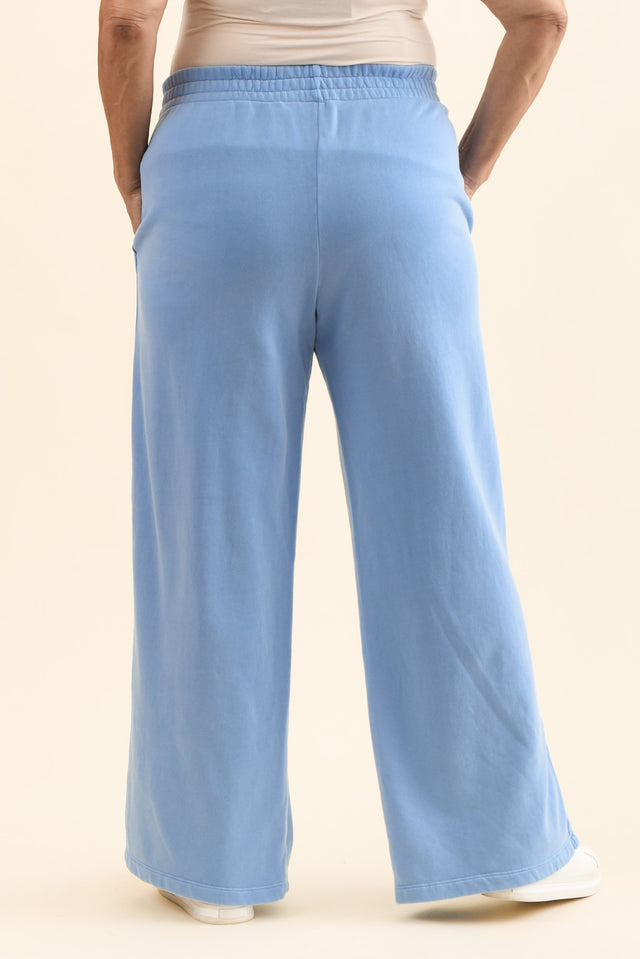 Classic Blue Cotton Split Sweatpants,Back,Brunette model,alt text|model:Pilita image 4