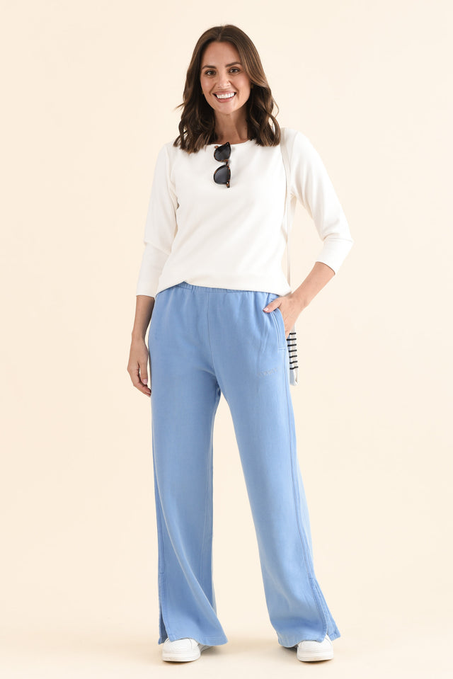 Classic Blue Cotton Split Sweatpants,Full Body,Brunette model,alt text|model:MJ
