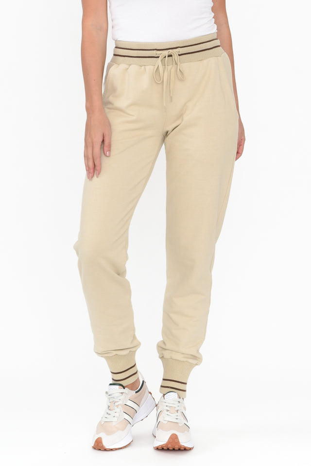 Claude Natural Cotton Blend Drawstring Pants length_Full rise_Mid print_Plain colour_Natural PANTS   alt text|model:MJ;wearing:XS