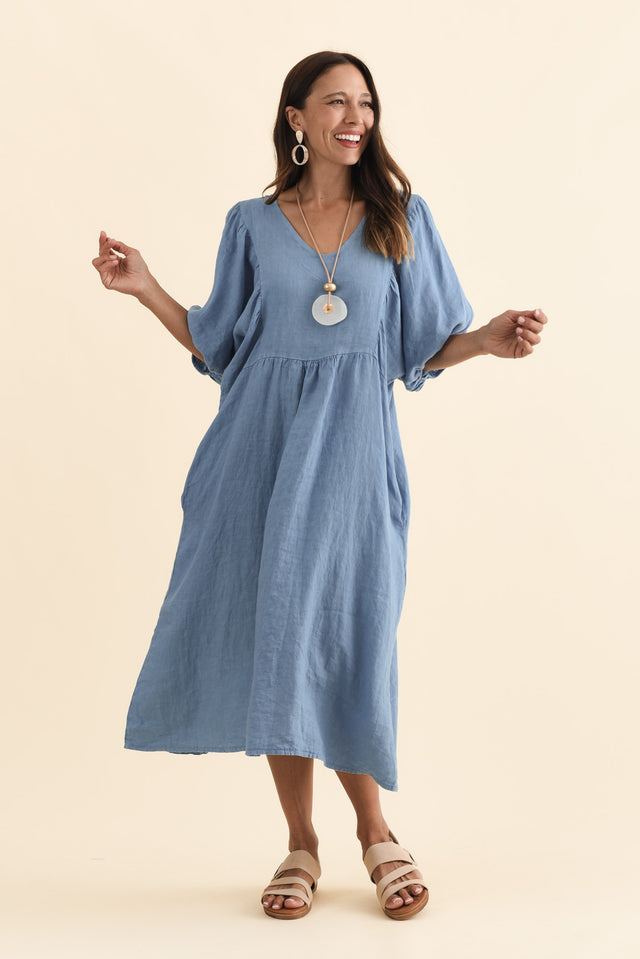 Claudine Steel Linen Pocket Dress,Brunette model,alt text|model:Cara image 3