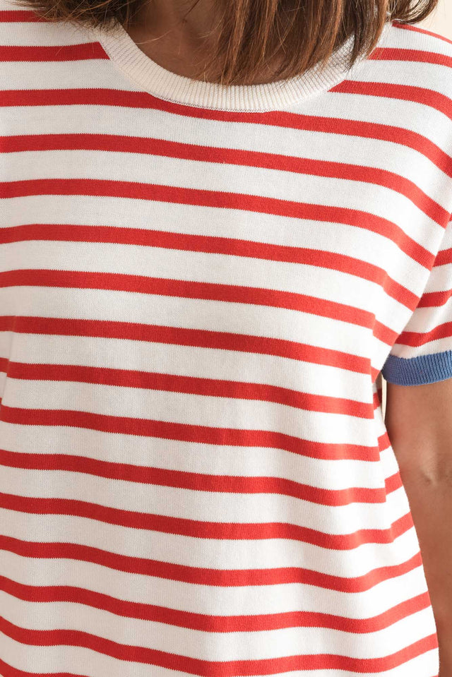 Clementine Red Stripe Cotton Knit Top,Detail,Brunette model,alt text|model:Cara image 5
