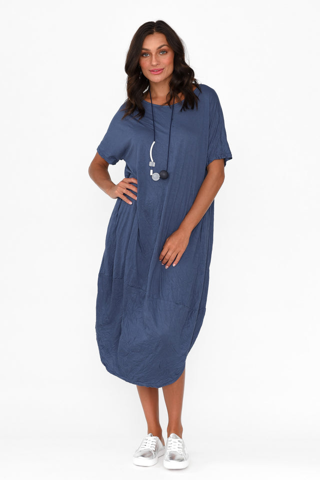 Clemmie Navy Crinkle Cotton Dress