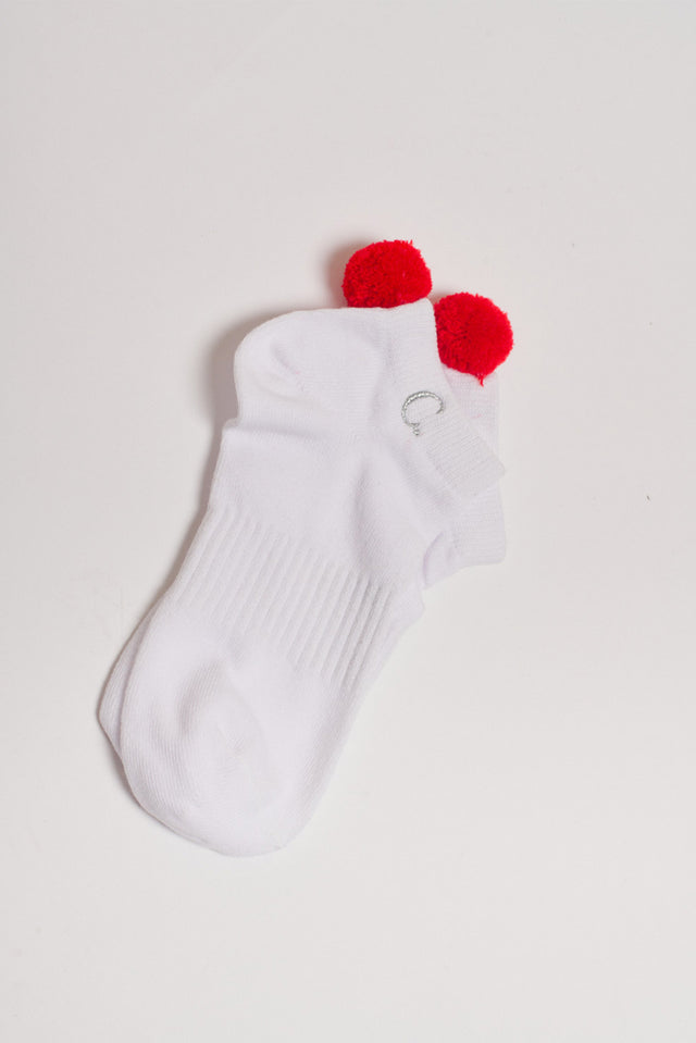 Sydney Red Cotton Pom Pom Ankle Socks