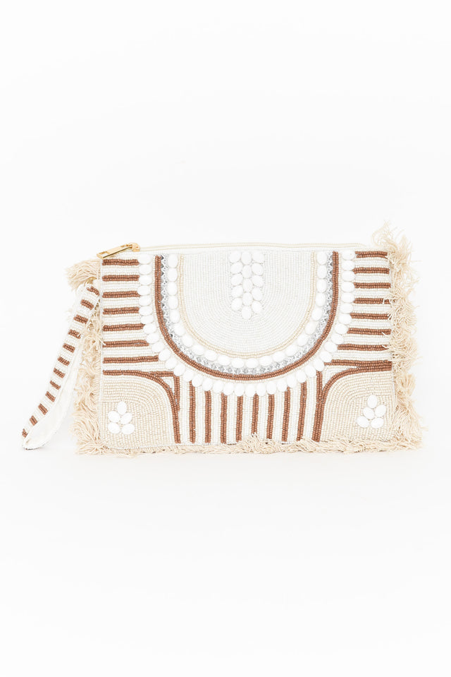 Coby Natural Beaded Fringe Clutch image 1