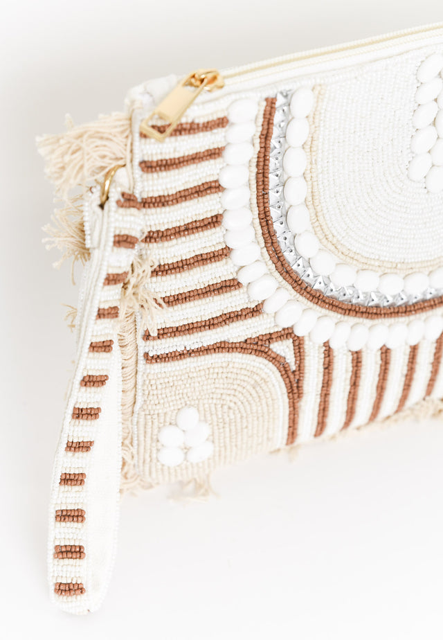 Coby Natural Beaded Fringe Clutch