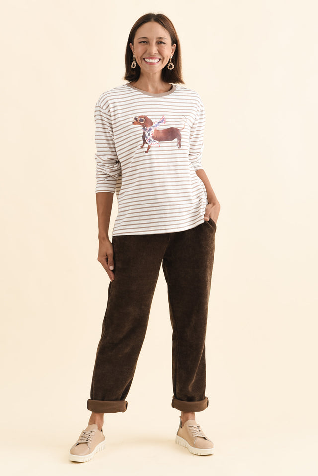 Coco Beige Stripe Long Sleeve Tee,Brunette model,alt text|model:Cara image 6