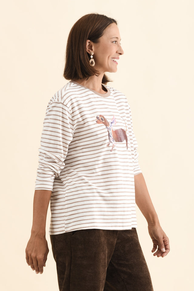 Coco Beige Stripe Long Sleeve Tee,Brunette model,alt text|model:Cara image 3