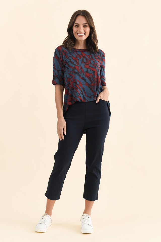 Cody Navy Stretch Capri Pants,Brunette model,alt text|model:MJ image 3
