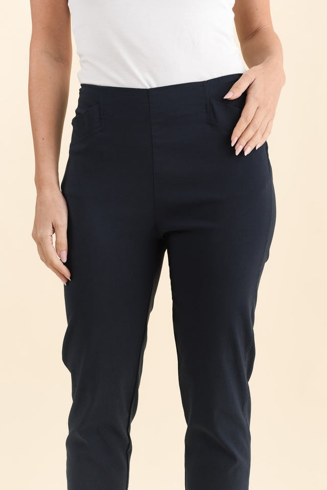 Cody Navy Stretch Capri Pants,Brunette model,alt text|model:MJ image 6