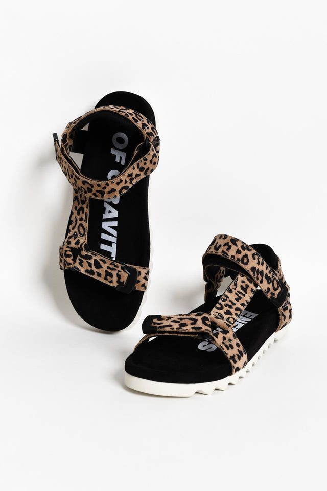 Cohen Brown Leopard Leather Velcro Sandal
