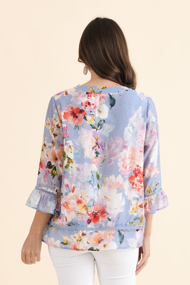 Coleman Blue Bloom Button Top,Back,Brunette model,alt text|model:MJ image 4