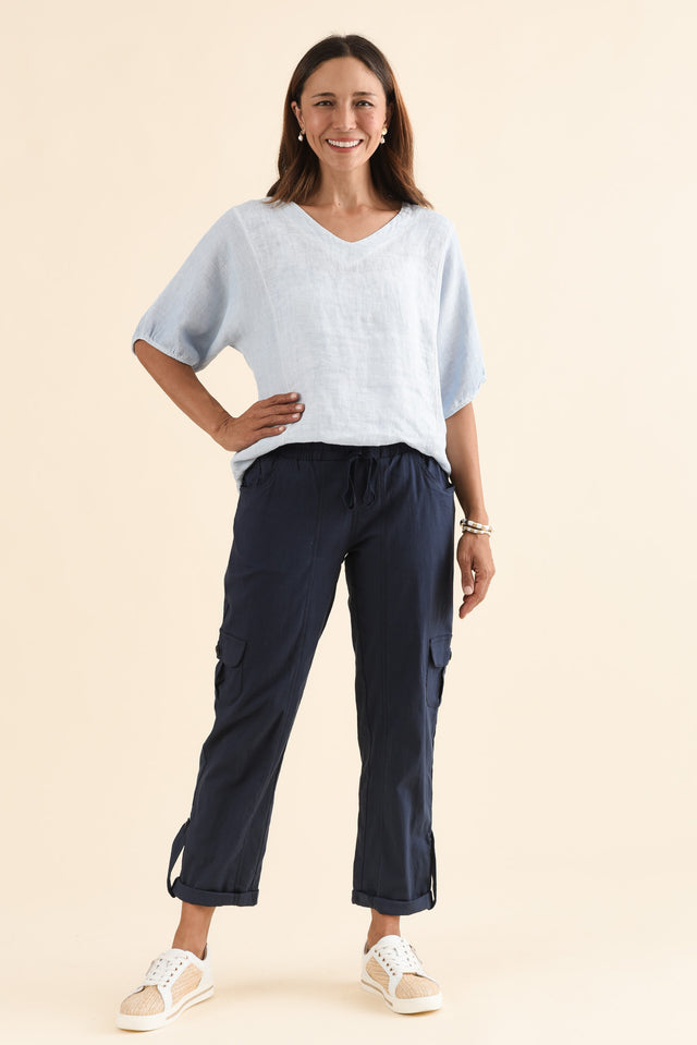 Colette Navy Cargo Pants,Full Body,Brunette model,alt text|model:Cara image 5