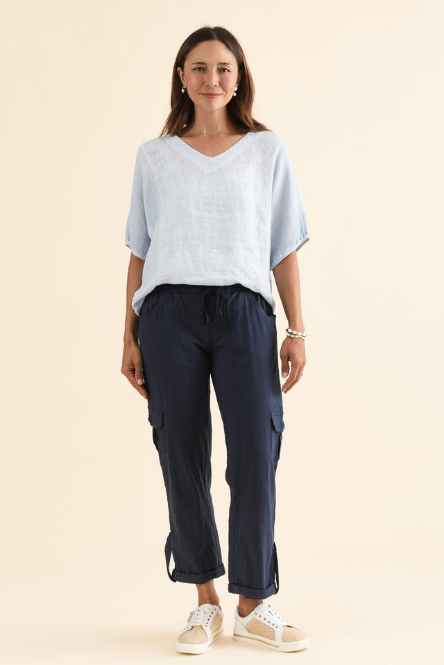 Colette Navy Cargo Pants,Full Body,Brunette model,alt text|model:Cara image 9