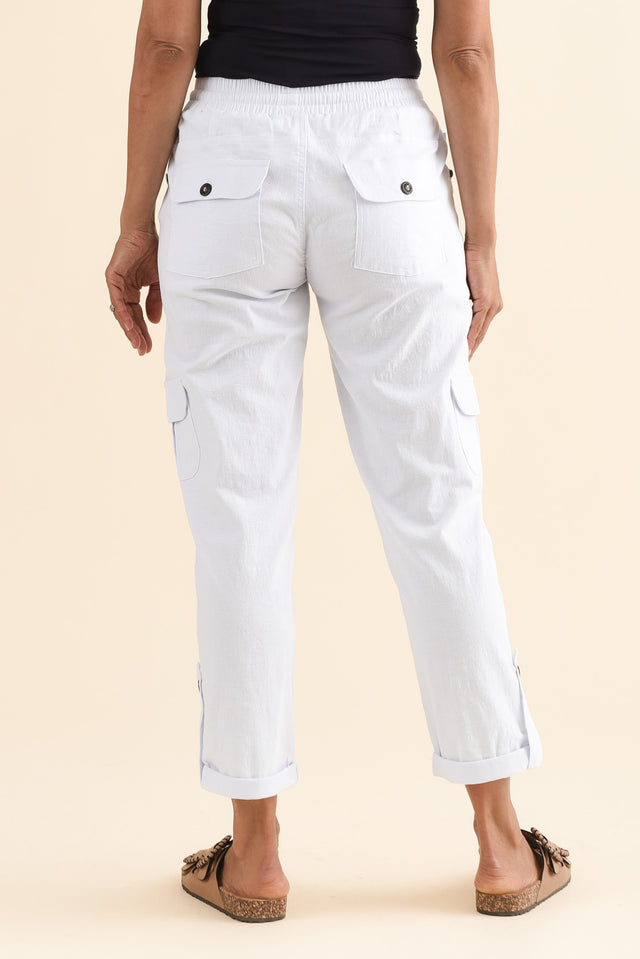 Colette White Cargo Pants,Back,Brunette model,alt text|model:Cara image 6
