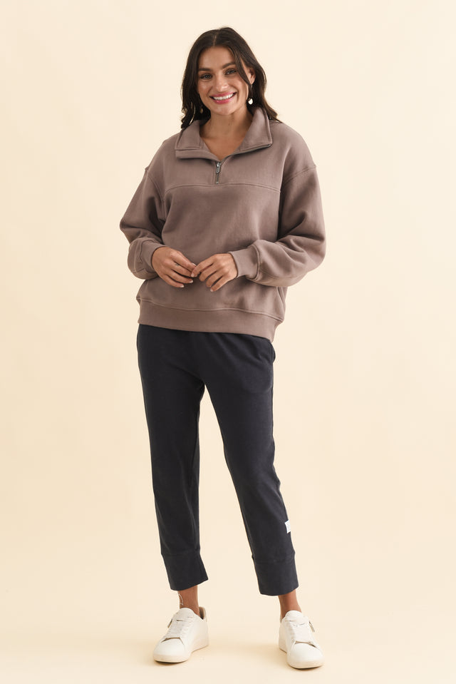 College Mocha Zip Sweatshirt,Brunette model,alt text|model:Brontie image 7