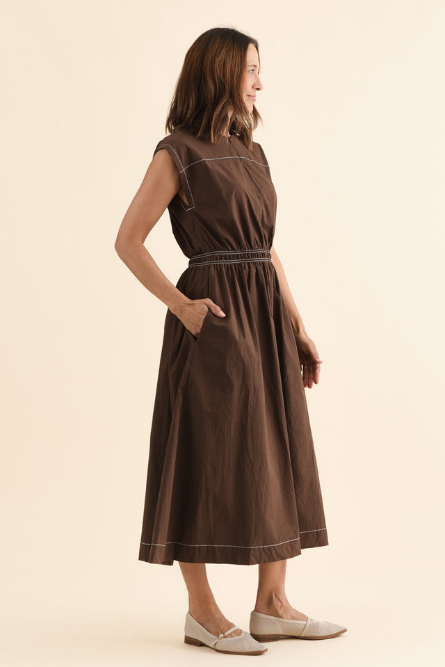 Cooper Chocolate Cotton Pocket Dress,Side,Brunette model,alt text|model:Cara image 3