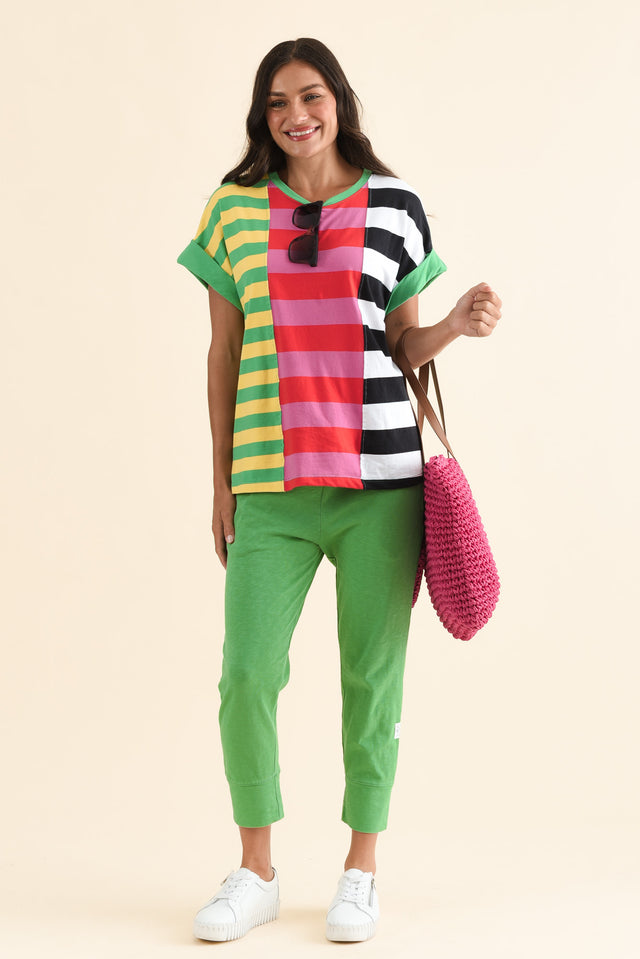 Copacabana Multi Stripe Cotton Tee,Full Body,Brunette model,alt text|model:Brontie image 2