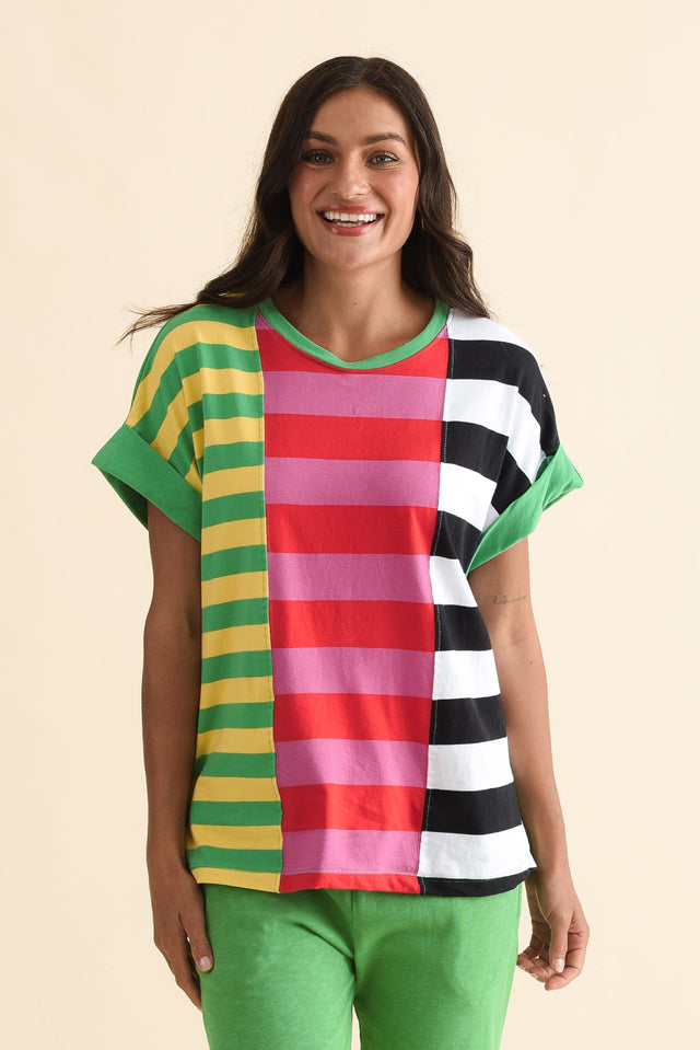 Copacabana Multi Stripe Cotton Tee,Front,Brunette model,alt text|model:Brontie image 1