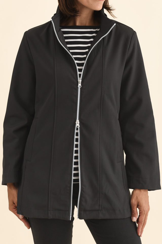 Cora Black Zip Jacket,Brunette model,alt text|model:Cara image 6