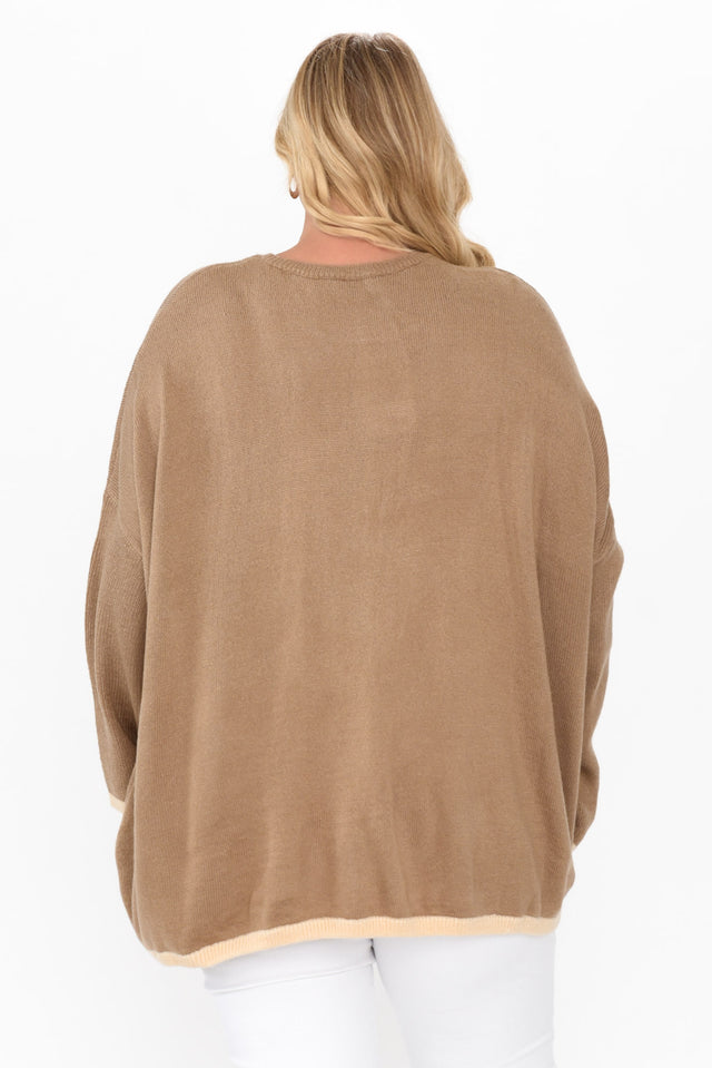 Coralie Taupe Contrast Knit Jumper