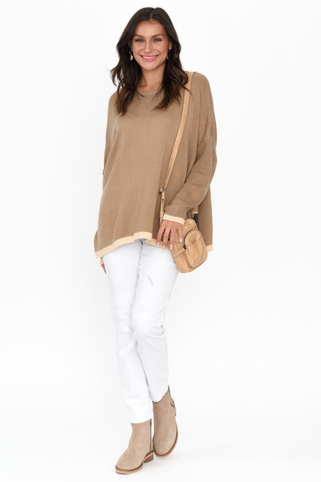 Coralie Taupe Contrast Knit Jumper