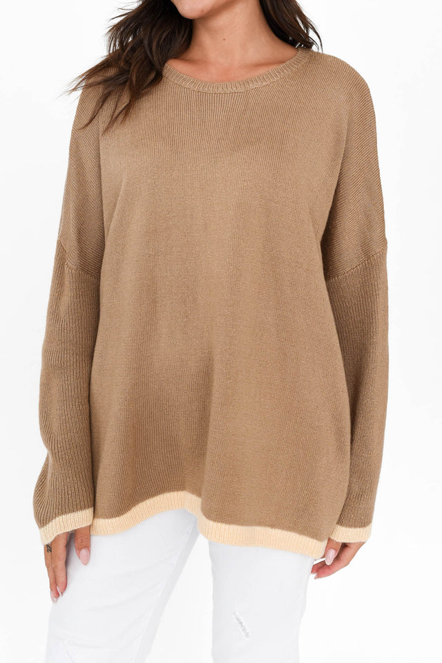 Coralie Taupe Contrast Knit Jumper image 7