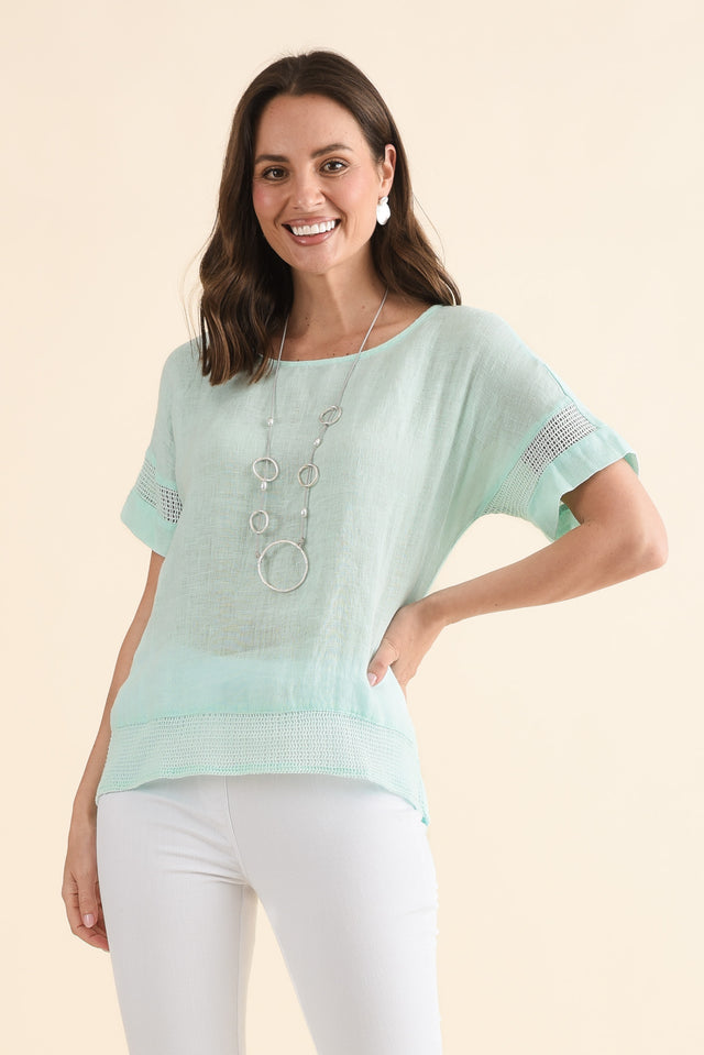 Corinna Sage Linen Top,Front,Brunette model,alt text|model:MJ