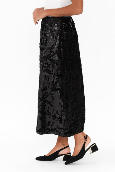 Corinne Black Sequin Midi Skirt Blue Bungalow AU corinne-black-sequin-midi-skirt-blue-bungalow-au