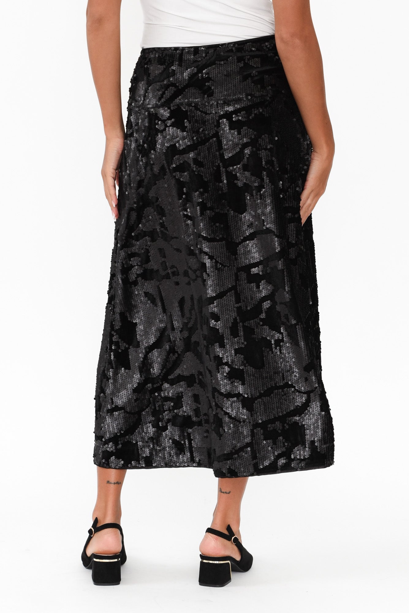 Corinne Black Sequin Midi Skirt Blue Bungalow AU corinne-black-sequin-midi-skirt-blue-bungalow-au